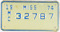 1974 Mississippi Motorcycle License Plate