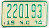 1974 North Carolina Motorcycle License Plate