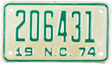 1974 North Carolina Motorcycle License Plate