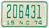 1974 North Carolina Motorcycle License Plate