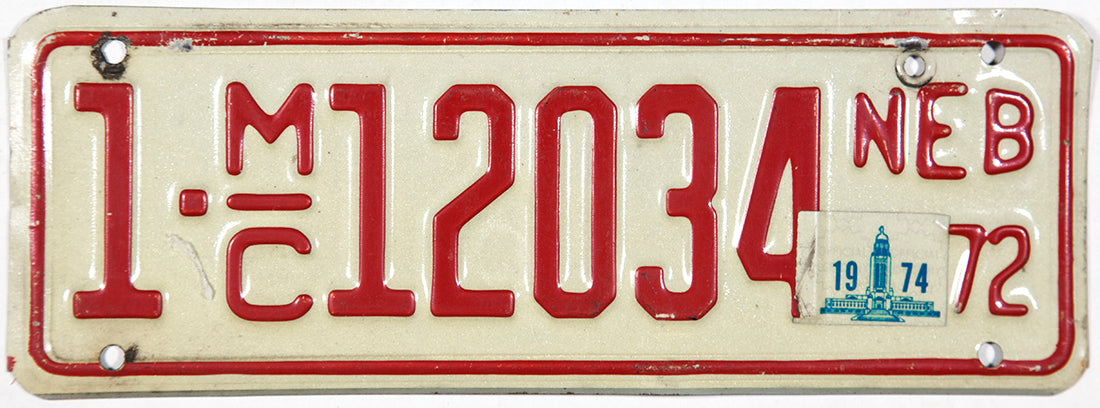1974 Nebraska Motorcycle License Plate from Douglas County