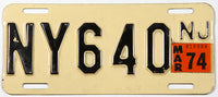 1974 New Jersey Motorcycle License Plate