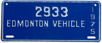 A classic 1975 Edmonton Canada vehicle license plate in excellent minus condition
