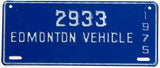 A classic 1975 Edmonton Canada vehicle license plate in excellent minus condition