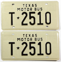 A pair of 1975 Texas Motor Bus license plates in New Old Stock excellent condition