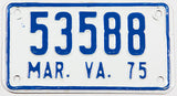 1975 Virginia motorcycle license plate in very good plus condition