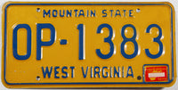 1975 West Virginia automobile license plate in very good plus condition