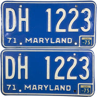 1975 Maryland License Plate grading very good plus