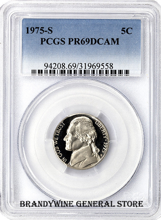 1975-S Jefferson Nickel certified PCGS Proof 69 Deep Cameo