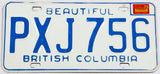 A classic 1975 British Columbia passenger car license plate in very good plus condition