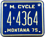 A classic 1975 Montana motorycle license plate in excellent minus condition