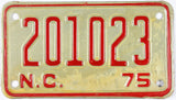 1975 North Carolina Motorcycle License Plate in very good plus condition