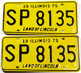 A pair of 1975 Illinois Passenger Automobile License Plates for sale by Brandywine General Store in excellent minus condition with wrapper