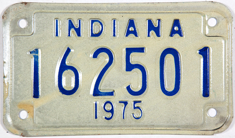 1975 Indiana Motorcycle License Plate in NOS excellent minus condition