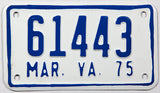 A classic 1975 Virginia motorcycle license plate in NOS near mint condition