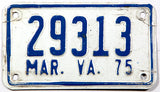 A classic 1975 Virginia motorcycle license plate in very good condition