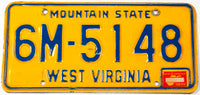 A classic 1975 West Virginia passenger car license plate for sale at Brandywine General Store in very good plus condition