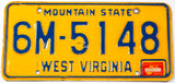 A classic 1975 West Virginia passenger car license plate for sale at Brandywine General Store in very good plus condition
