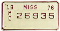 A 1976 Mississippi New Old Stock motorcycle license plate 