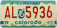 A 1976 Colorado centennial car license plate in very good plus condition