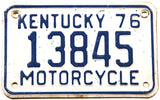 A classic 1976 Kentucky Motorcycle License Plate in very good condition