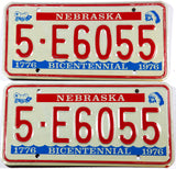 1976 Nebraska bicentennial automobile license plates from Dodge County in excellent condition
