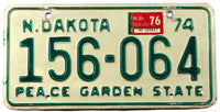 A 1976 North Dakota passenger car license plate in very good condition