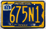 A classic 1976 Pennsylvania motorcycle license plate in excellent minus condition with one extra hole