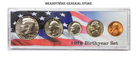 A 1976 Birth Year coin set which includes the Kennedy Half Dollar, Washington Quarter, Roosevelt Dime, Jefferson Nickel and Lincoln Cent for sale by Brandywine General Store
