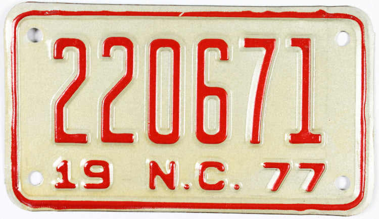 1977 North Carolina Motorcycle License Plate