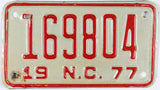 1977 North Carolina Motorcycle License Plate in very good plus condition