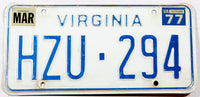 1977 Virginia car license plate in very good plus condition