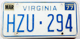 1977 Virginia car license plate in very good plus condition