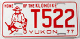 A 1977 Yukon passenger car license plate from Whitehorse in excellent minus condition