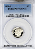 1978-S Roosevelt Dime certified by PCGS Proof 70 Deep Cameo