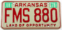 A 1978 Arkansas car license plate in excellent minus condition