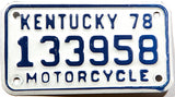 A vintage 1978 Kentucky motorcycle license plate in excellent minus condition