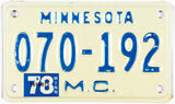 1978 Minnesota Motorcycle License Plate