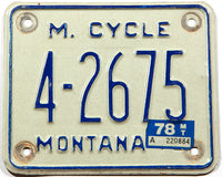 A 1978 Montana motorcycle license plate in very good condition