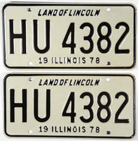 A NOS classic pair of 1978 Illinois passenger car license plates for sale by Brandywine General Store in excellent plus condition