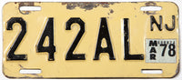 A 1978 New Jersey Motorcycle License Plate in very good condition