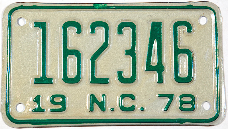 1978 North Carolina Motorcycle License Plate | Brandywine General