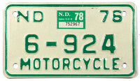 A classic 1978 North Dakota motorcycle license plate in excellent condition