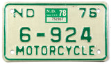 A classic 1978 North Dakota motorcycle license plate in excellent condition