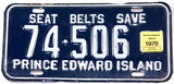 A classic 1978 passenger car license plate from the Canadian province of Prince Edward Island in very good plus condition