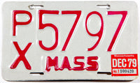 A classic 1979 Massachusetts motorcycle license plate  in excellent minus condition