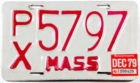 A classic 1979 Massachusetts motorcycle license plate  in excellent minus condition