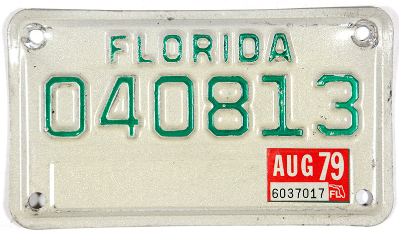 1979 Florida motorcycle license plate in very good plus condition