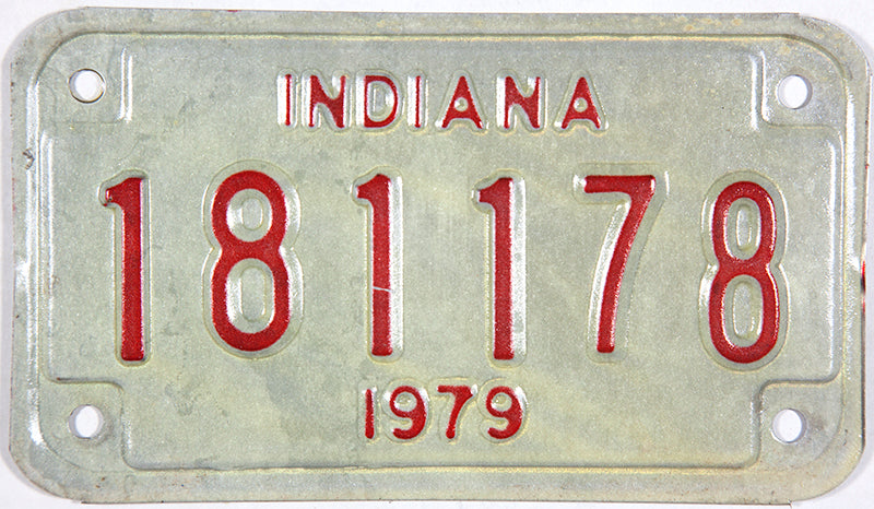 1979 Indiana Motorcycle License Plate in very good plus condition