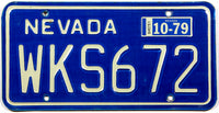 A 1979 Nevada passenger car license plate in excellent minus condition